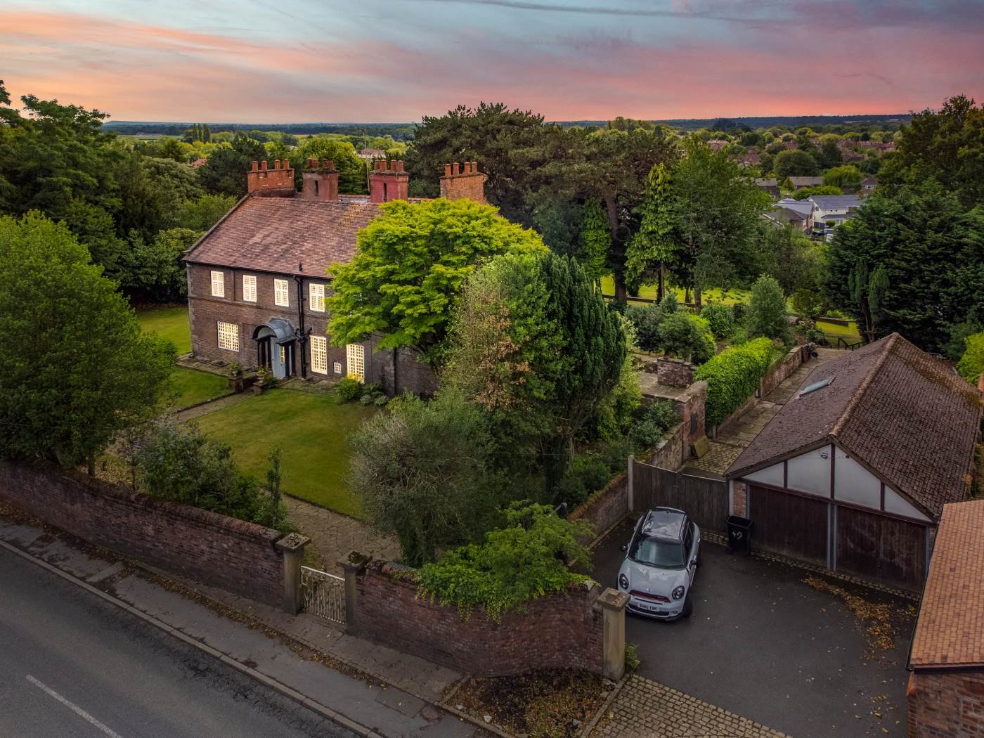 Bowdon Old Hall, approach at dusk