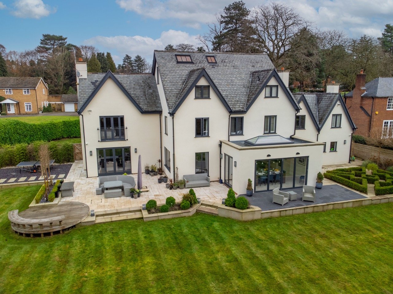 Bucklow View, Hale — aerial of a new-build family home